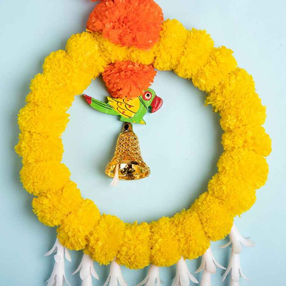 Kesar Ring Orange Yellow Wall hanging | Traditional Artificial Marigold Flower | DesignGullak