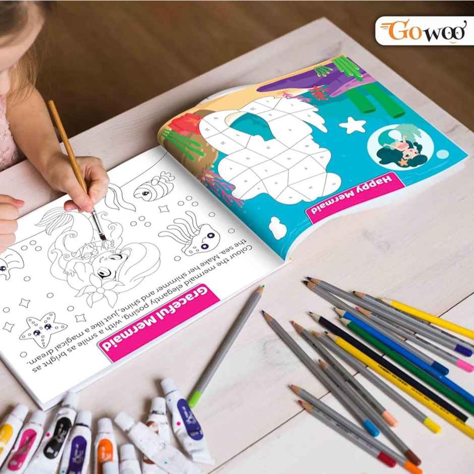 Mermaid Numbered Sticker Activity & Colouring Book for Age 3+ Kids -children Sticker Activity Book