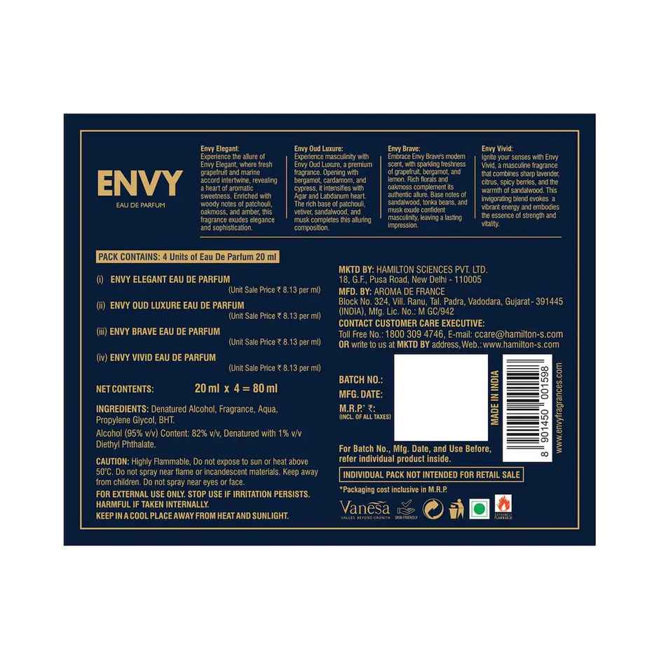 Envy Blue Luxury Perfume Gift Set | 20 ml X 4 Eau De Parfum - 80 ml For Men