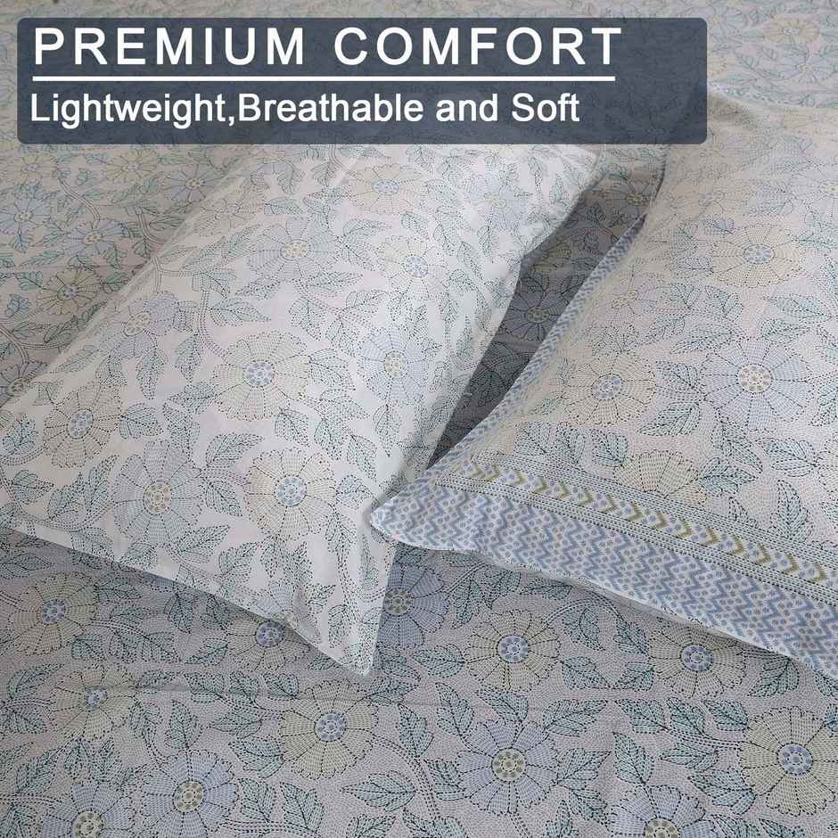 BAY6 King Size 100% Cotton Floral Design Bedsheet | Traditional Blue | 104 x 88 in