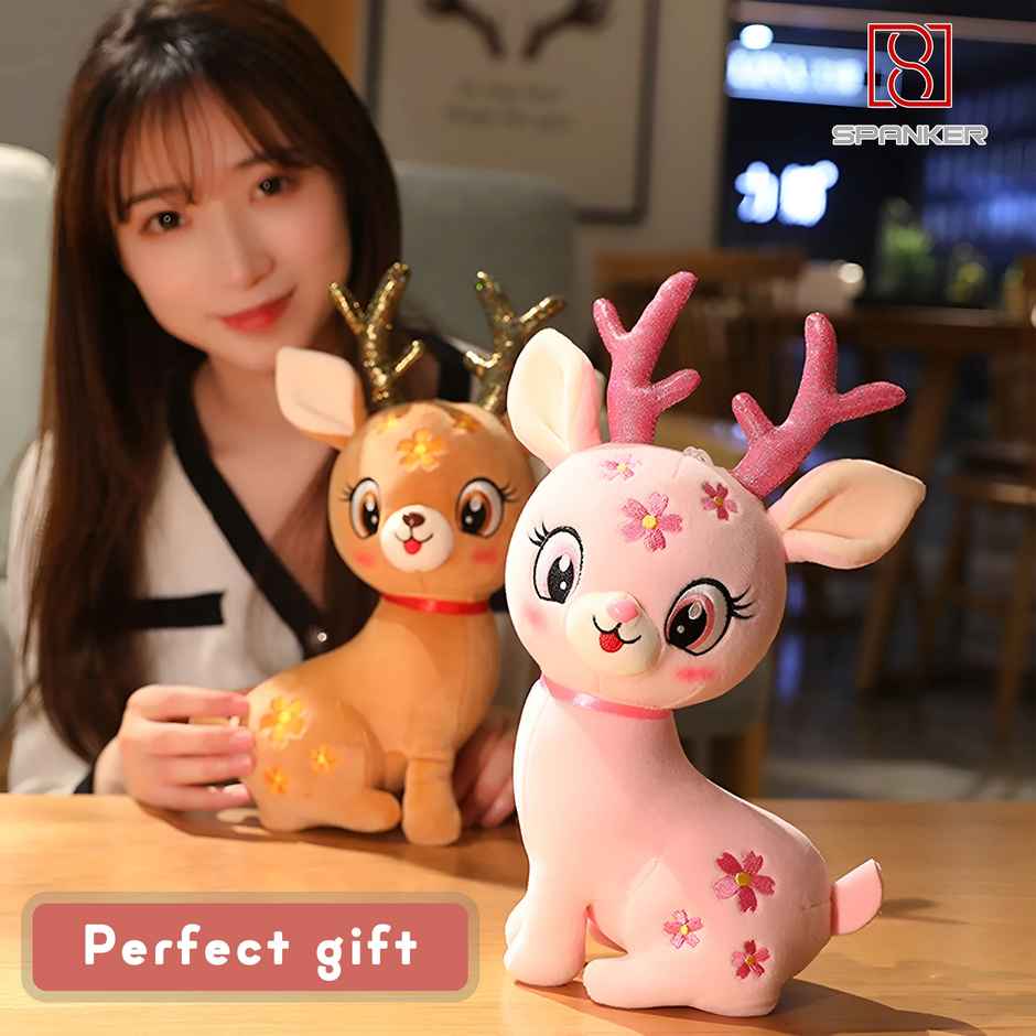Spanker 20 Cm Sika Deer Plush Toy | Shimmer Horn | Pink | Gift for Kids