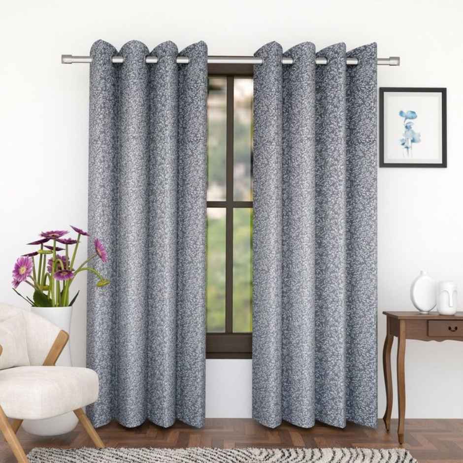 Florida Pearl 7 Feet Curtains for Living Room Bedroom Balcony Charcoal