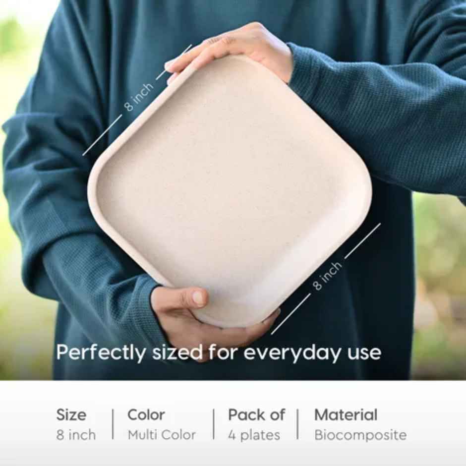 Eha Earth Friendly Snack Plate | 8", 4 pcs, Multi-light | Made with Rice Husk Biocomposite