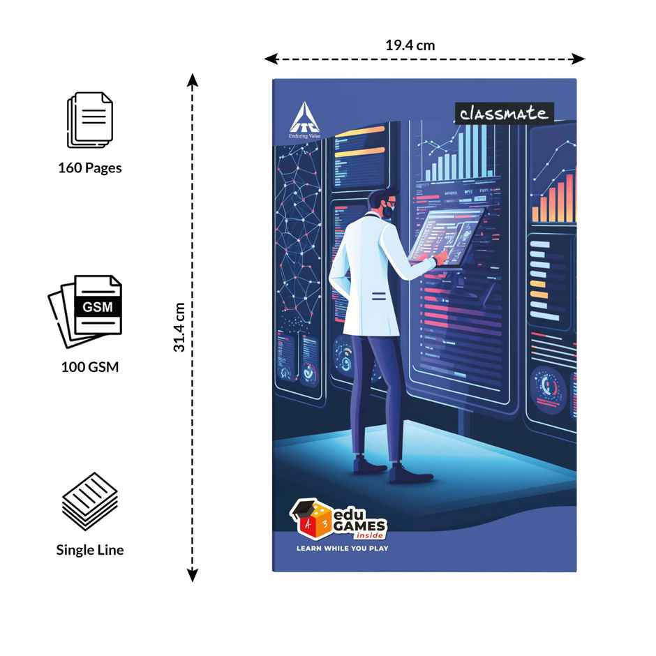 Classmate Longbook Single Line 314X194 160 Page - Assorted Designs