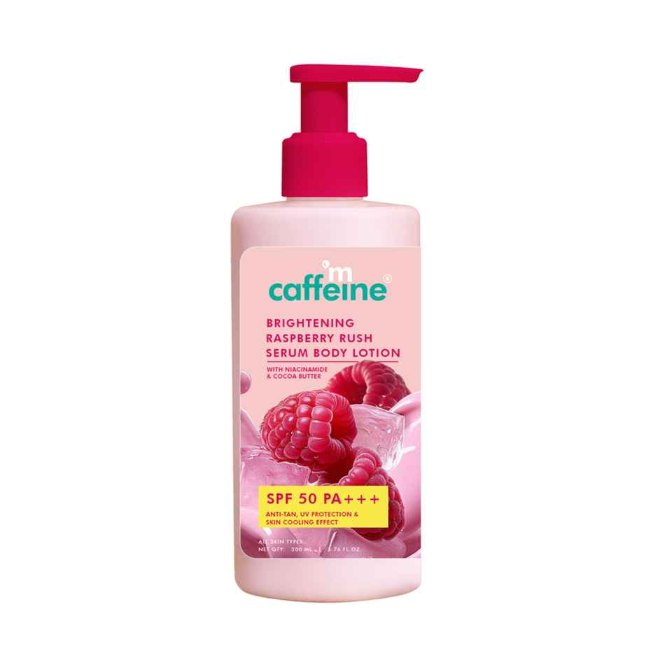 mCaffeine Brightening Raspberry Rush Serum Body Lotion SPF 50 PA+++