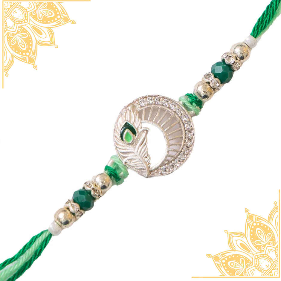 American Diamond Premium A.D. Mor Pankh Rakhi (Avyaan Rakhi) Set of 1