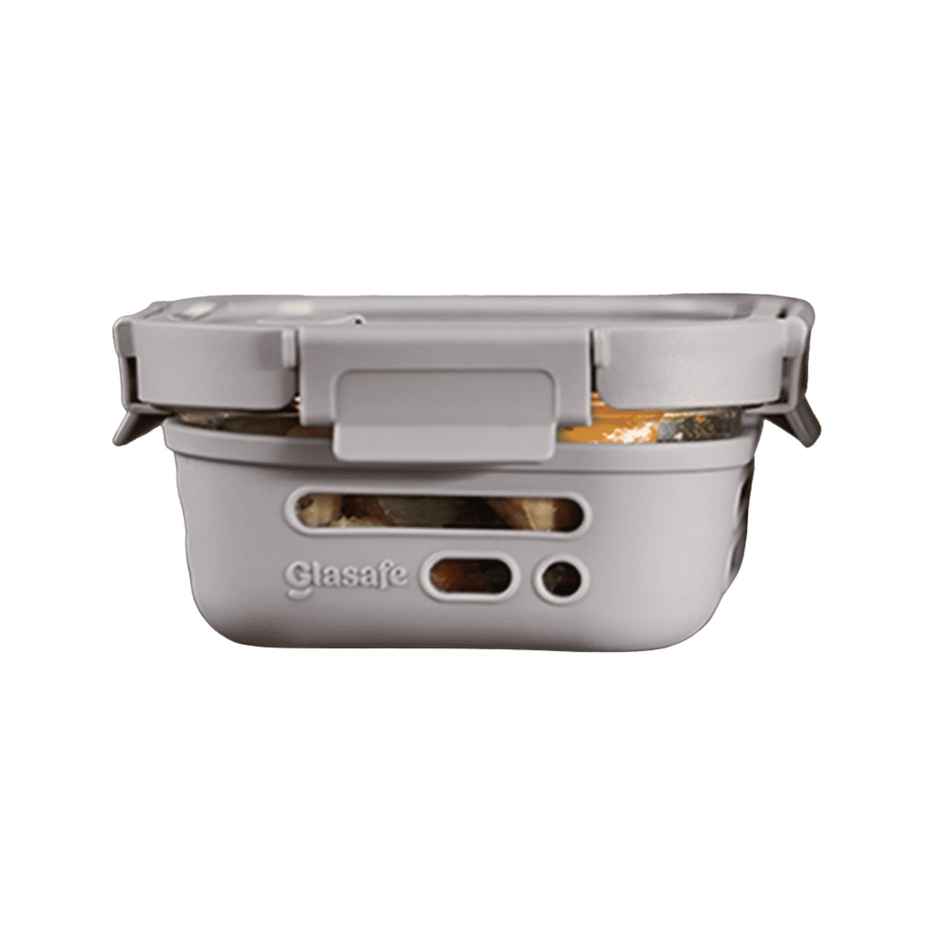 Glasafe Fresh Grip Borosilicate Glass Tiffin With Protective Silicone Sleeve (Soothing Slate) 520Ml