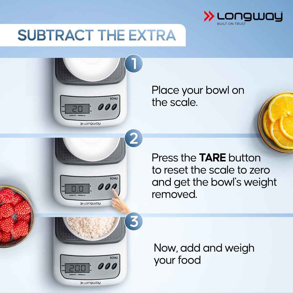 Longway LWKWS01 Multipurpose Portable Digital Kitchen Weighing Scale | 10 kg - Grey