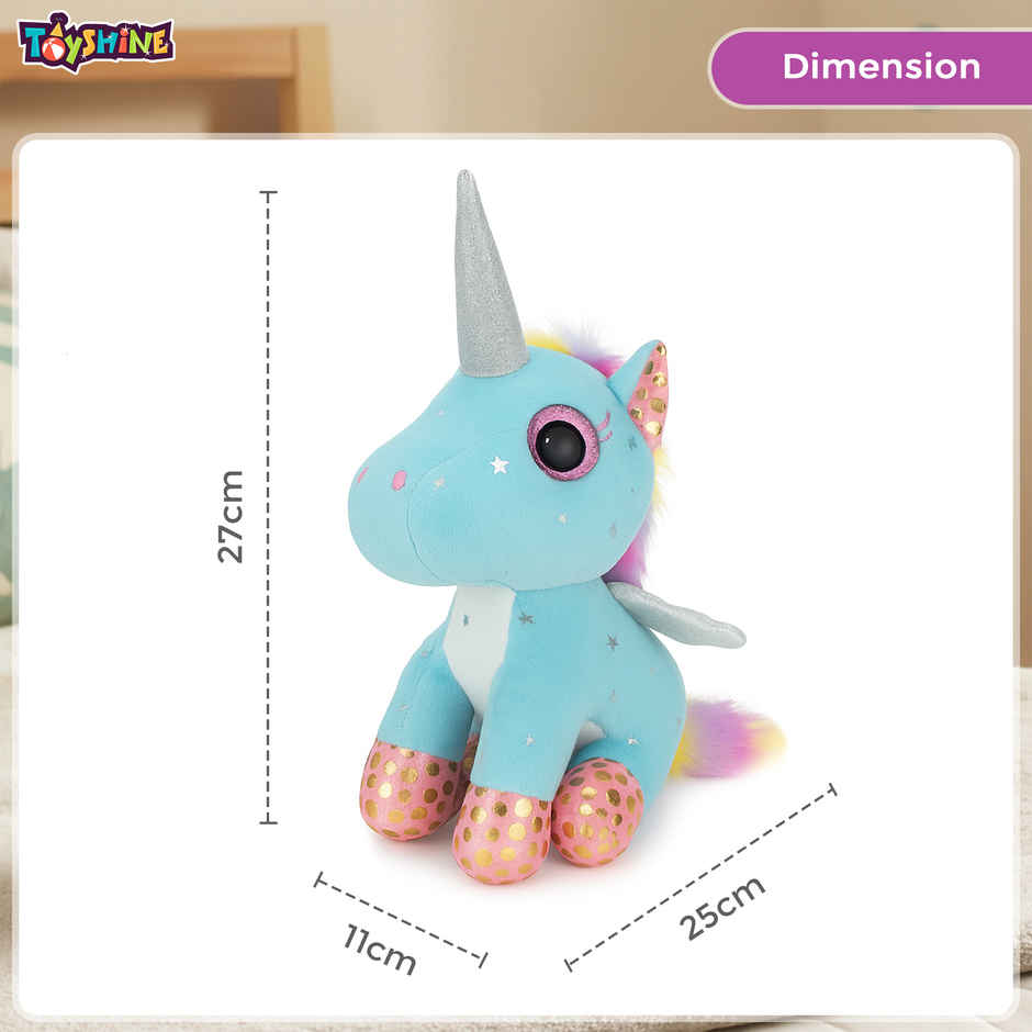 Spanker Unicorn Soft Toy Cute Plush with Rainbow Tail | Blue - 27 cm