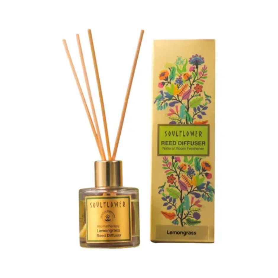 Soulflower Premium Reed Diffuser Lemongrass - Refreshing Aroma