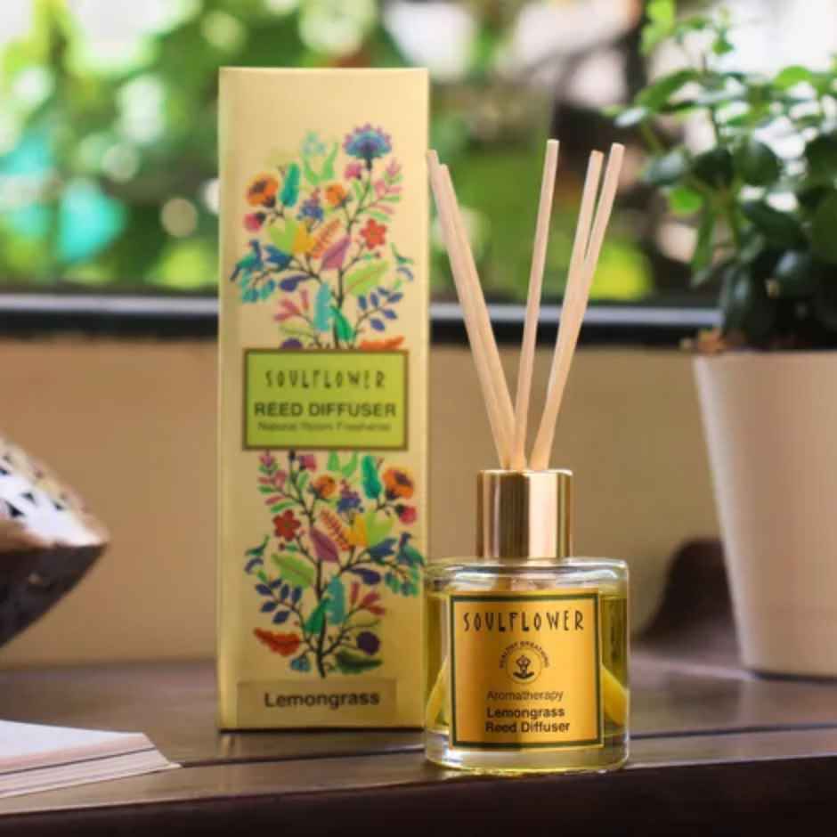 Soulflower Premium Reed Diffuser Lemongrass - Refreshing Aroma