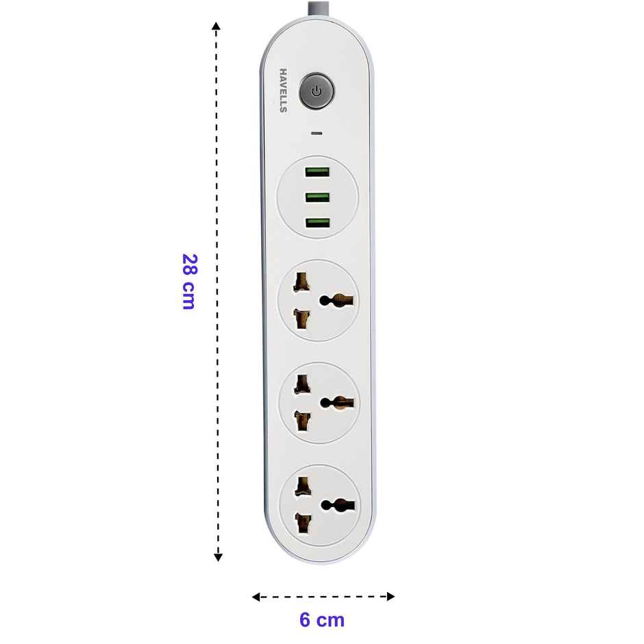 Havells Usb Star Extension Board - 1.5Mtr, 3 USB, 3+1, 3 Pin (1.5m Length)