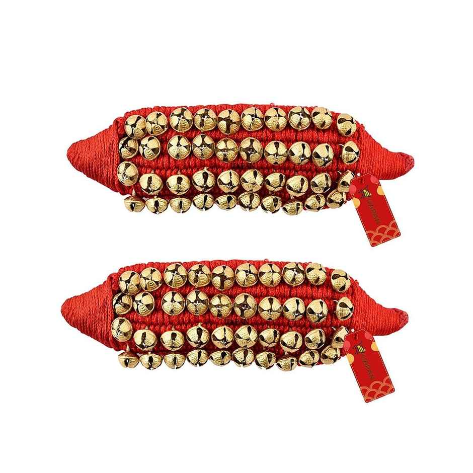 Uapan Brass Ghungroo Pad Red 4 Line Pair, 40+40