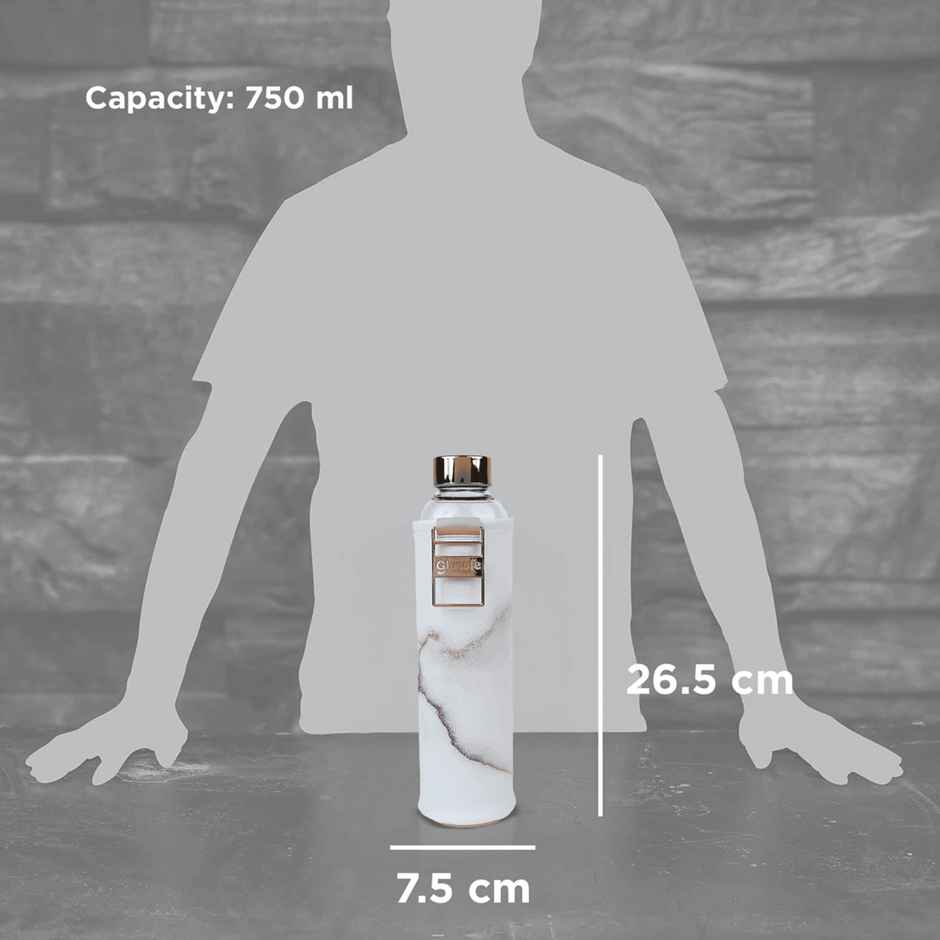 Glasafe Vego Sip Borosilicate Glass Bottle With Protective Vegan Sleeve | Coral Peach 750 ml