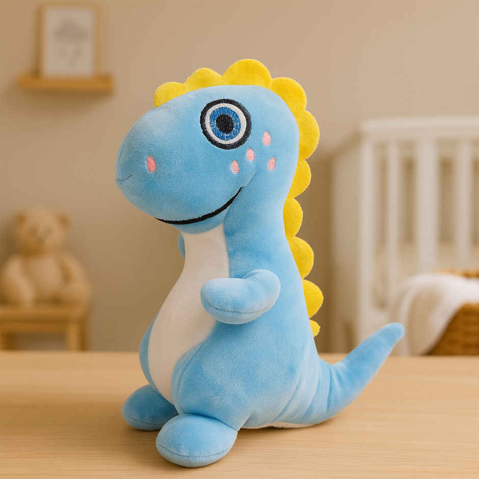 Spanker Dino Soft Toy Cute Plush Dinosaur for Kids | Blue - 23 cm