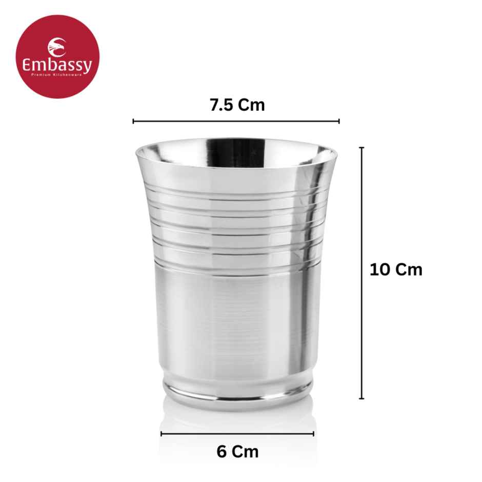 Embassy Glass Pack of 6, 300 ml (Y-Model), For Serving Water, Juice etc., Premium Stainless Steel