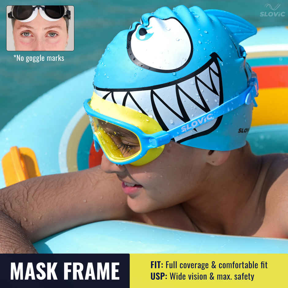 Slovic Kids Swim Goggles for Ages 6-14 with Ear Plugs with Anti-Fog & UV Protectection - Blue/Yellow