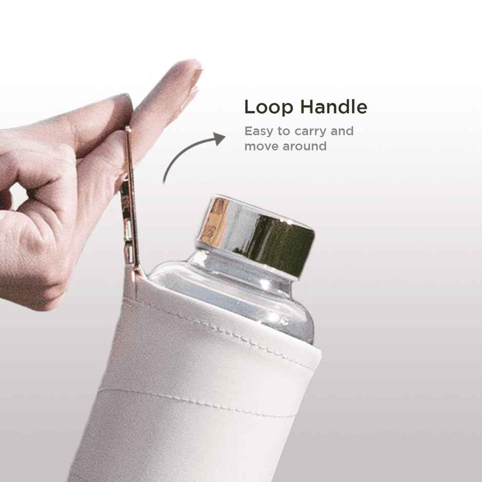 Glasafe Vego Sip Borosilicate Glass Bottle With Protective Vegan Sleeve | Bare Beige 750 ml
