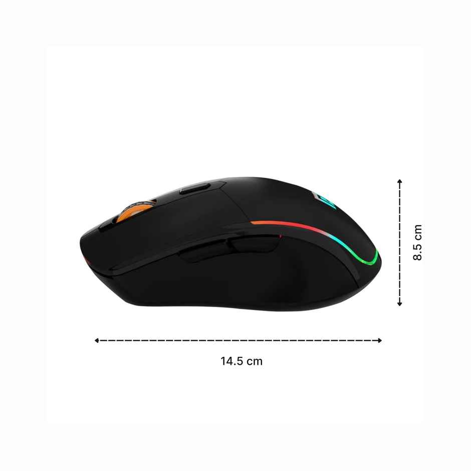 Portronics Toad One Bluetooth Mouse with 2.4 GHz & BT 5.3 Dual Wireless, 6 Buttons, Rechargeable, RGB Lights, Connect 3 Devices, Ergonomic Design for Laptop, Smartphone, Tablet - Black