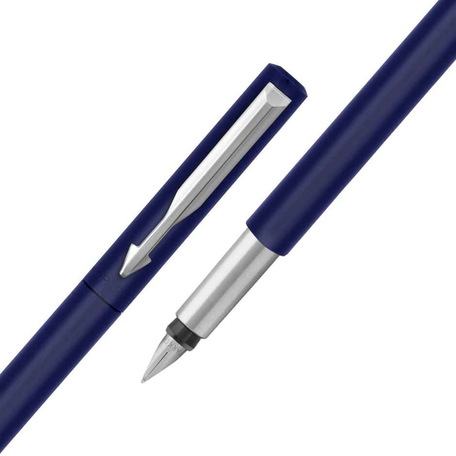 Parker Vector Standard Calligraphy Chrome Trim Fountain Pen Blue Body(Blue Ink)