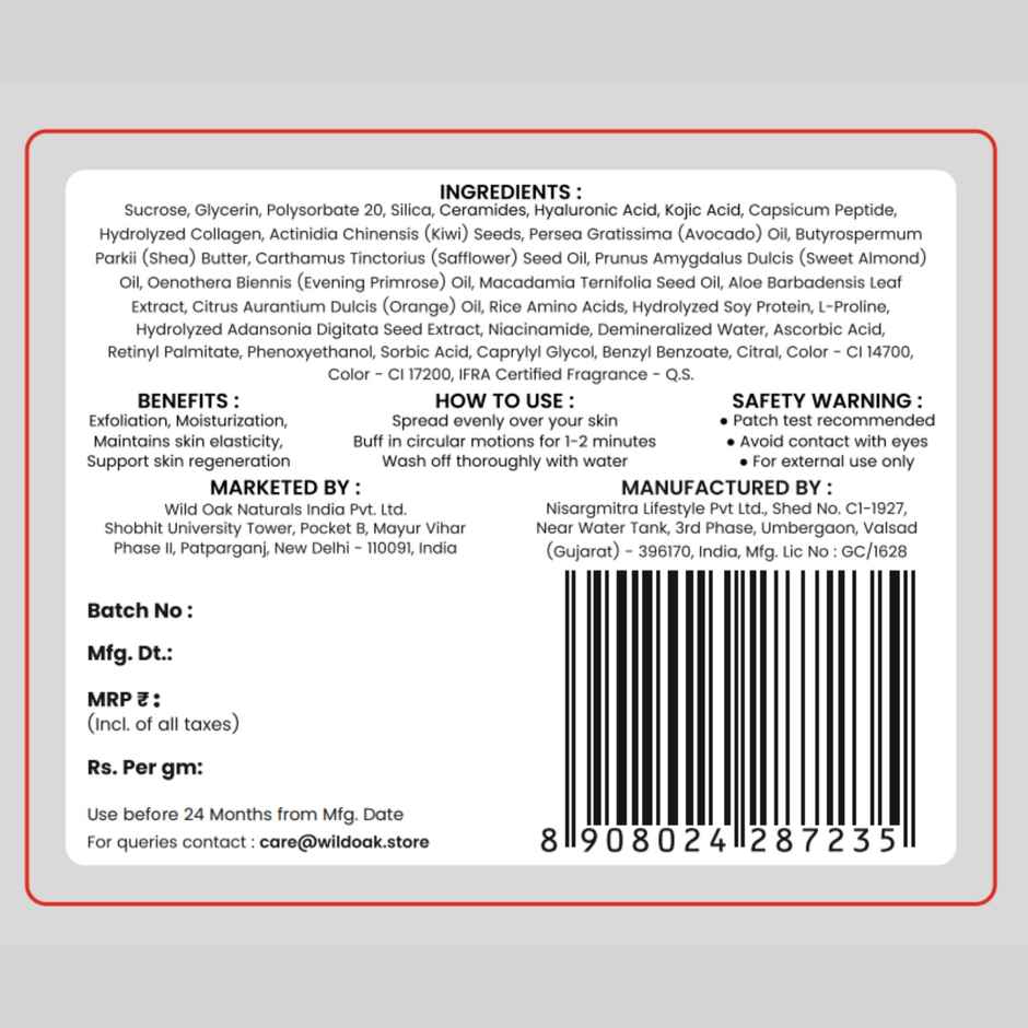 Wild Oak Watermelon Shea Butter Sugar Body Scrub with Collagen & Peptides | De-tan & Bumpy Skin