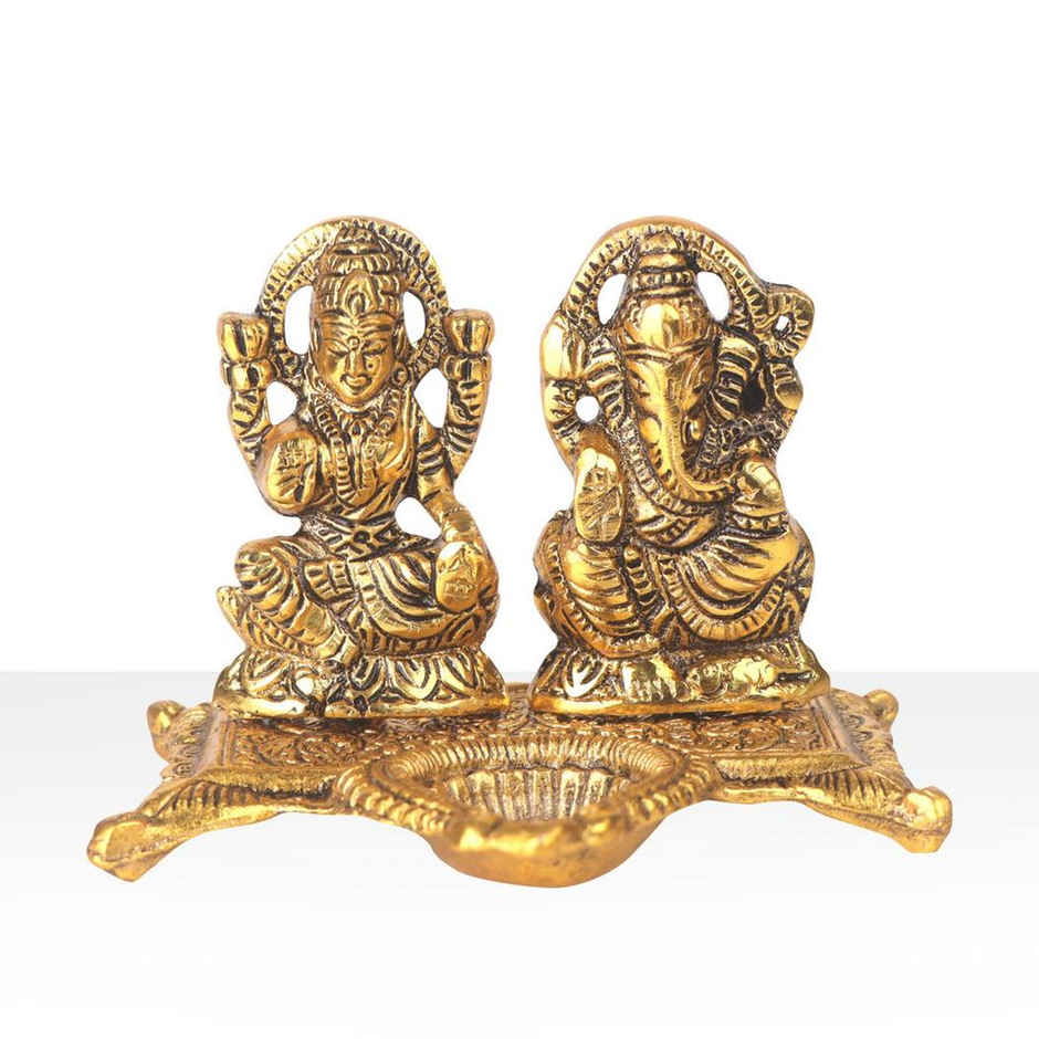 Diya Laxmi Ganesh Gold Polish | Metal | Diya-Pooja | Devnidhi