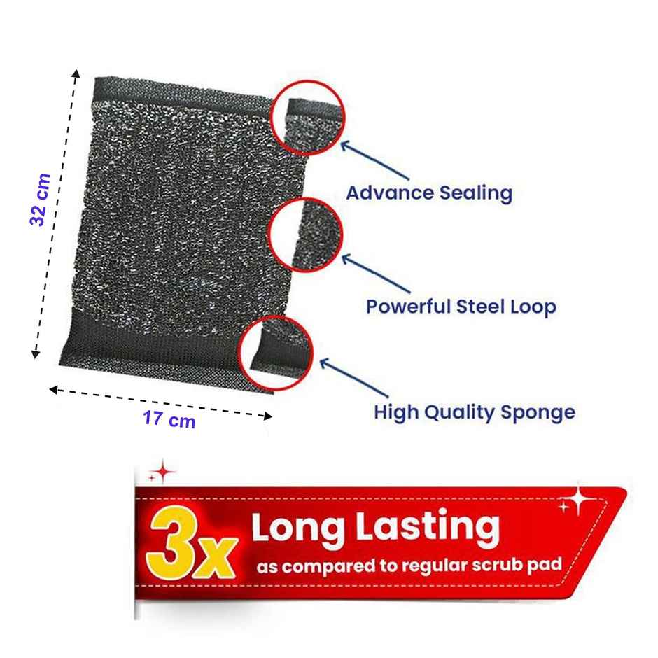 Shinezap Super Hard Scrub pad for Tough Kitchen Stains| Replacement to Steel Scrubber with Fragnance