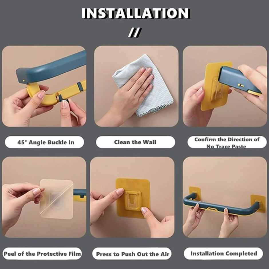 Clazkit Wall Mounted Double Bar Towel Holder With Hooks For Kitchen/Bathroom Pack Of 1