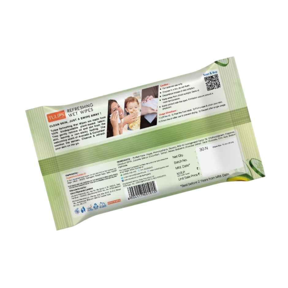 Tulips Refreshing Wet Wipes Cucumber & Avocado LID | 30 Pulls Per Pack