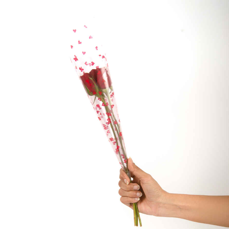 Hoovu Valentines Bunch Of 3 Roses(1pc) & Dearjoy Love Heart - Red | 30 Cm(1pc) Combo