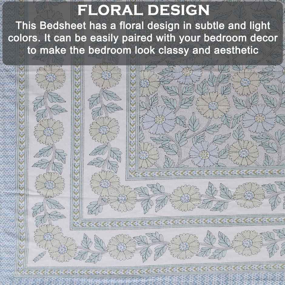 BAY6 King Size 100% Cotton Floral Design Bedsheet | Traditional Blue | 104 x 88 in