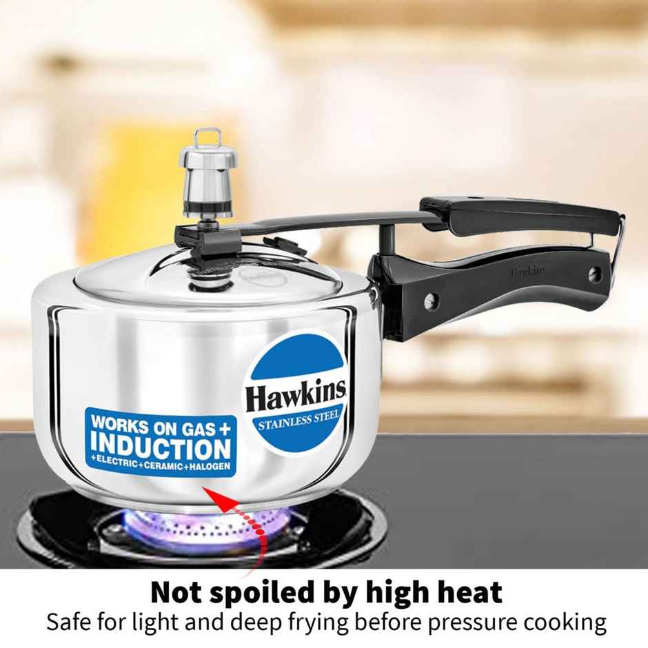 Hawkins 1.5 Litre Pressure Cooker, Stainless Steel Inner Lid, Induction Cooker, Silver (Hss15)
