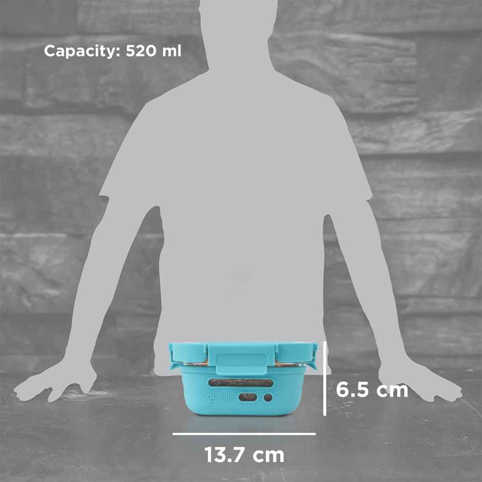 Glasafe Fresh Grip Borosilicate Glass Tiffin With Protective Silicone Sleeve (Mellow Mist) 520Ml