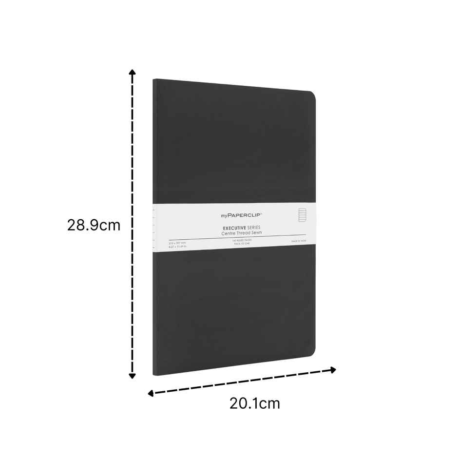 Centre Stitch Notebook | A4 Size | Black (160 Ruled Pages, 29 x 21 cm, Natural Shade)