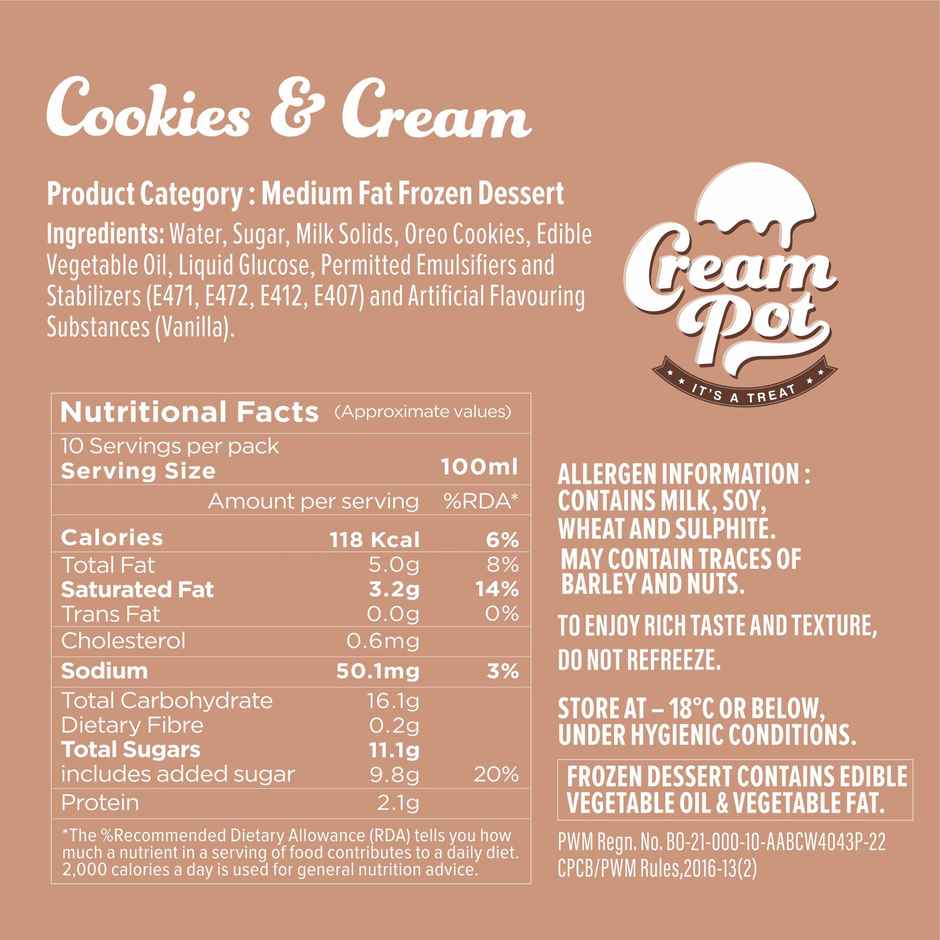 Cream Pot Cookies Cream Ice Cream Tub