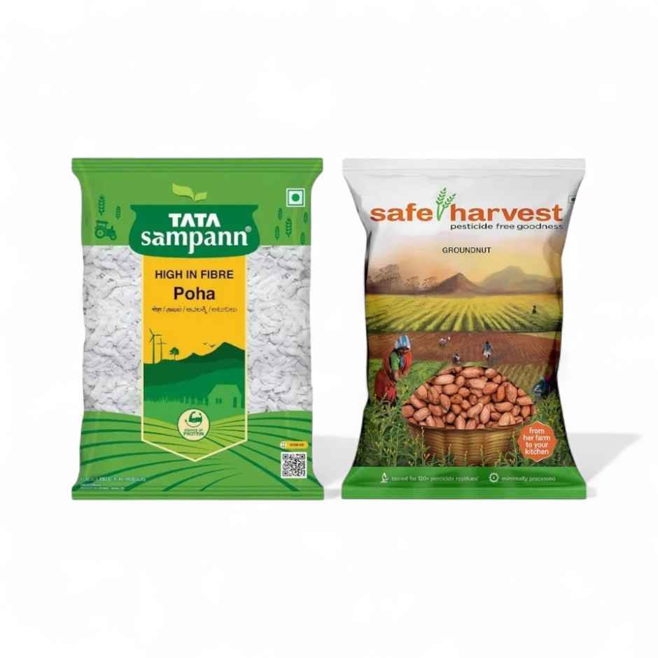 Tata Sampann, High in Fibre Poha(Thick)(500 gms) & Safe Harvest Groundnut(500 gms) Combo