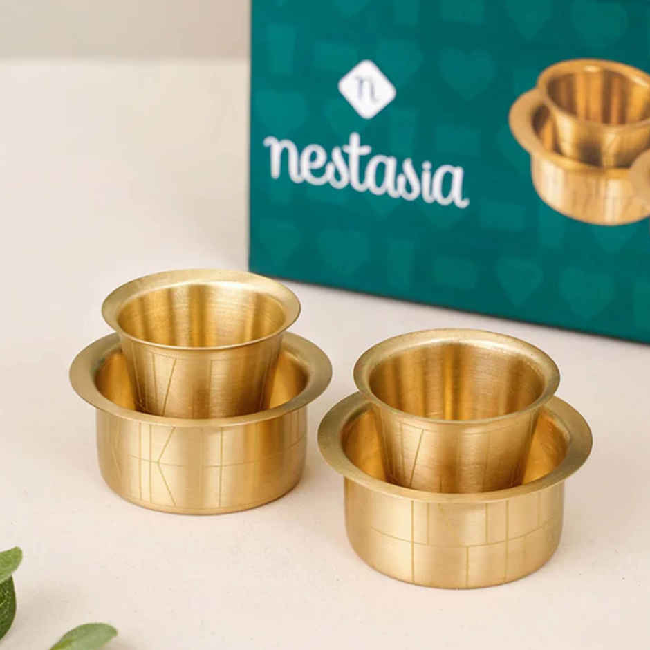 Nestasia Pure Brass Filter Coffee Tumbler Davara Set For 2 People