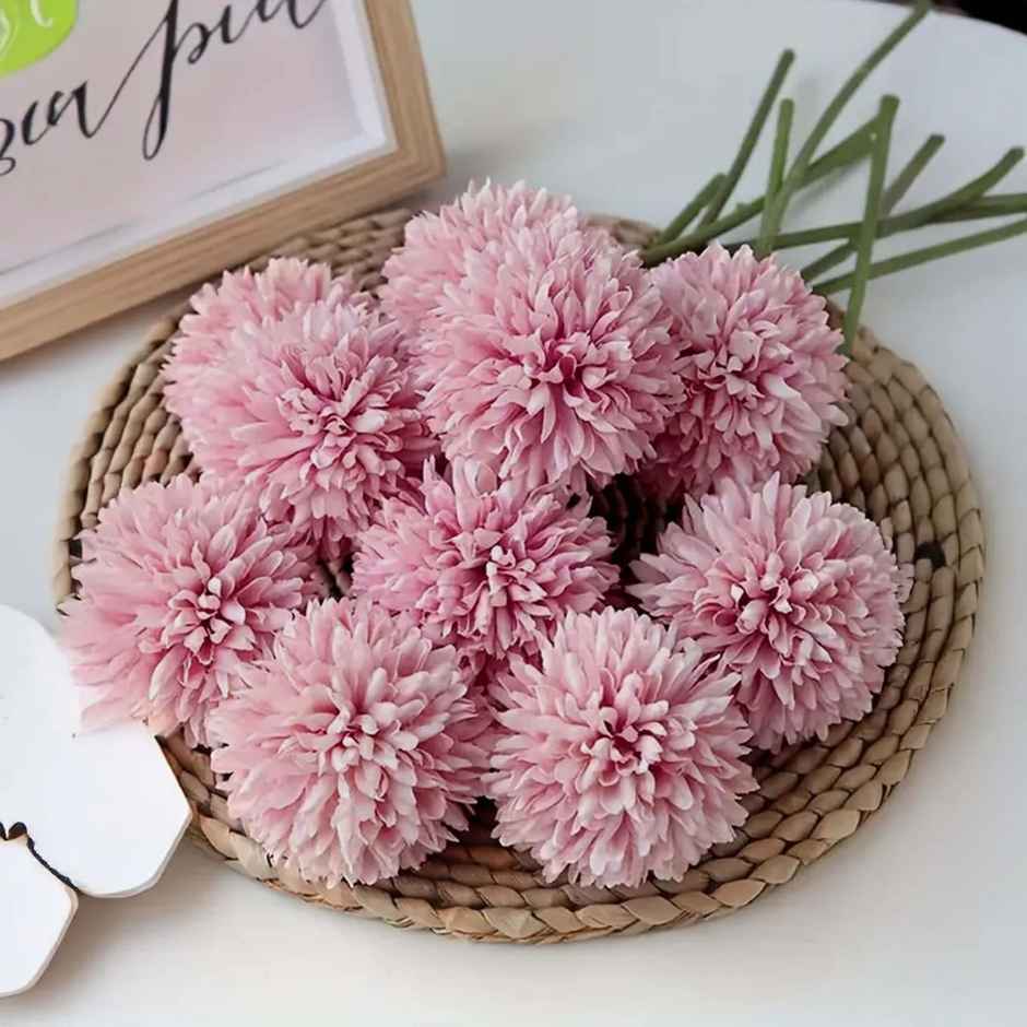 Tied Ribbons Set Of 6 Artificial Ball Flowers Bunches Without Vase