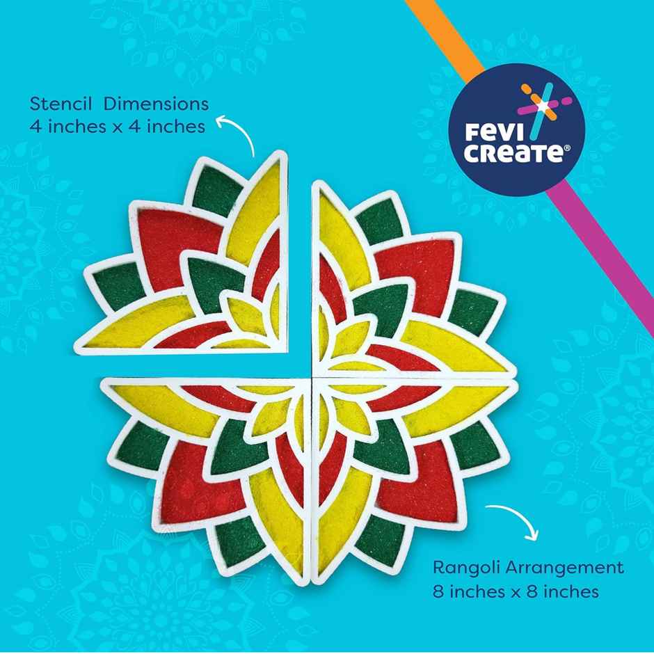 Fevicryl Rangoli Kit, 8 Stencils,10 Colors, 4 Dispensing Bottles & More, For Home, Pooja, Festive Decoration