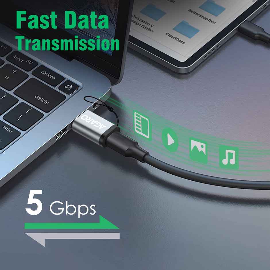 AGARO USB 3.0 Type C Female to USB Male OTG Adapter, 5 Gbps High-Speed Data Transfer, Compatible with Laptops, Tablets, Smartphone, Chargers and More Devices with Standard USB A Interface - Grey