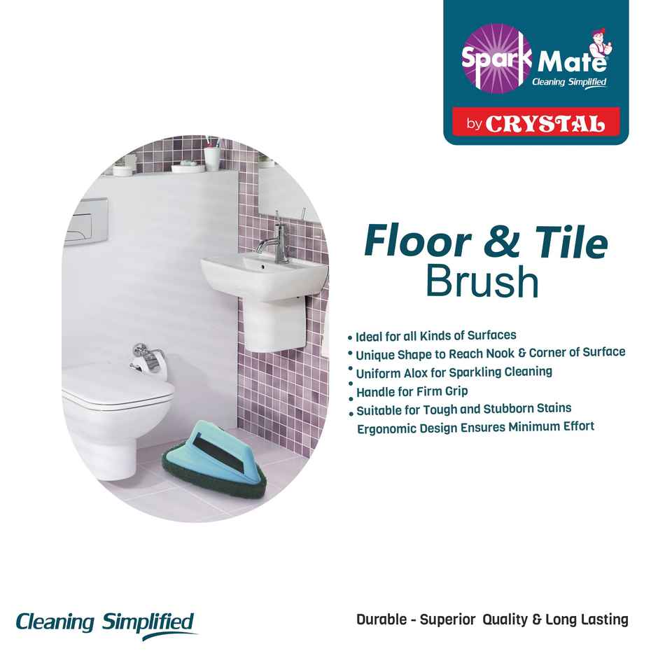 Sparkmate By Crystal Bathroom Brush With Abrasive Scrubber For Floor Tile Cleaning (Colour May Vary)