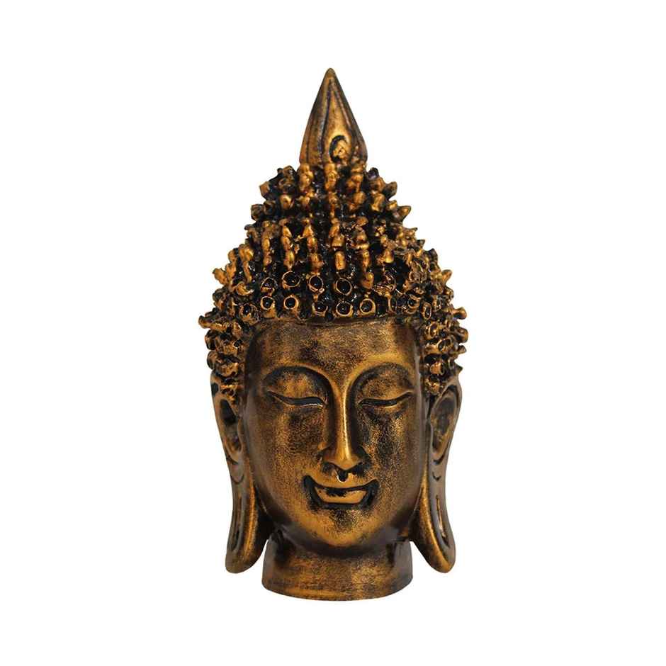 Tied Ribbons Buddha Head Statue Idol Showpiece (16 Cm)