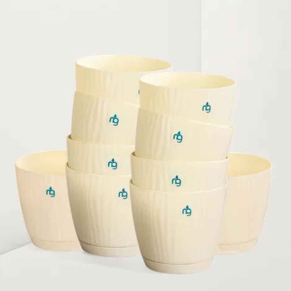 Nurturing Green - Self Watering Pots for Plants | Set of 10 | Ivory | Size: 9.5cm x 8.5cm