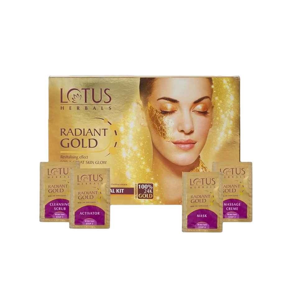 Lotus Herbals Radiant Gold Cellular Glow 1 Facial Kit With 24K Gold leaves For Skin Glow All Skin Types