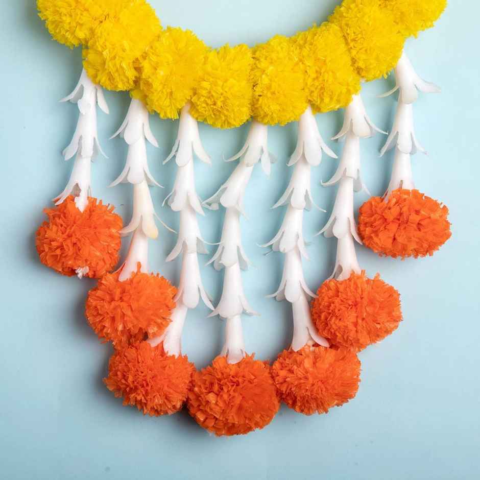 Kesar Ring Orange Yellow Wall hanging | Traditional Artificial Marigold Flower | DesignGullak