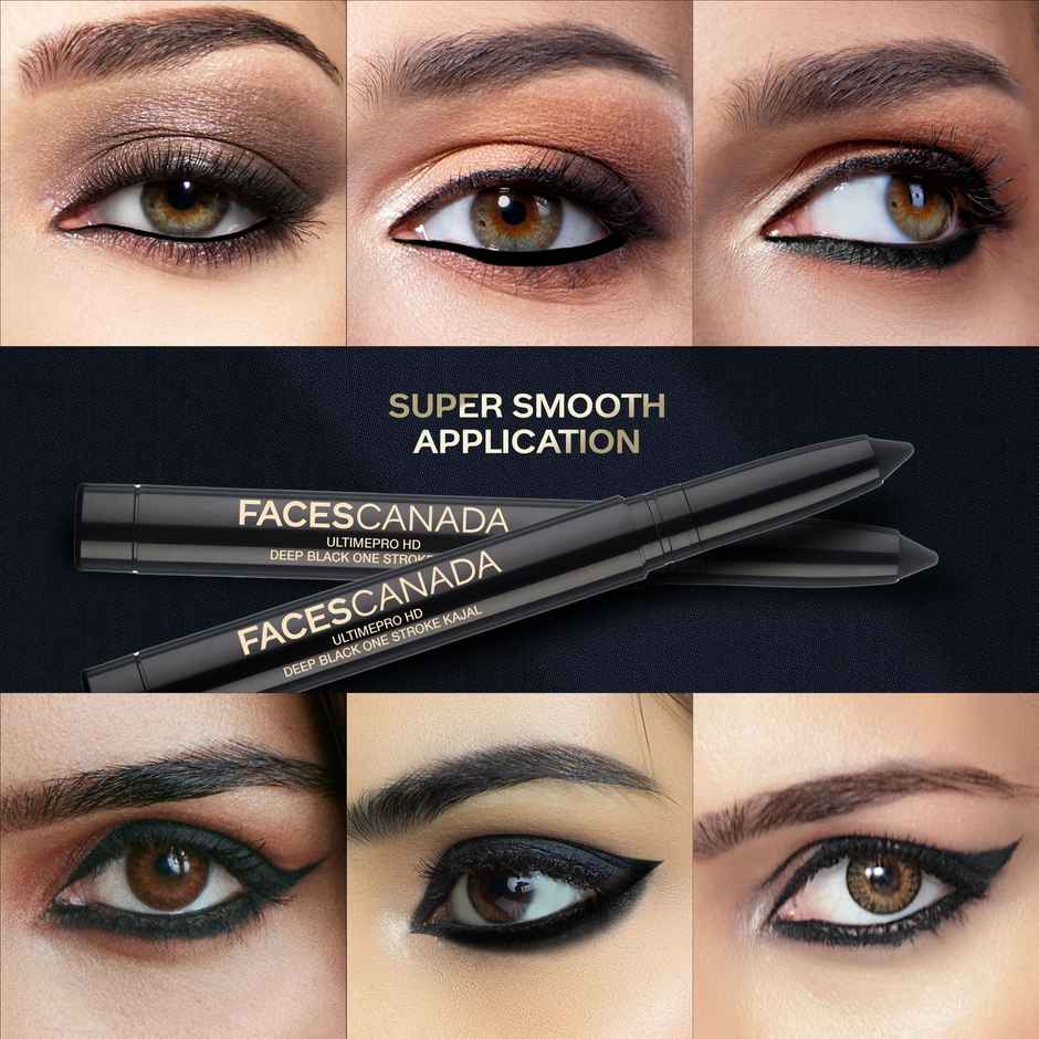 Faces Canada Ultimepro Hd Deep Black One Stroke Kajal Longstay I Rice Bran Wax I Waterproof