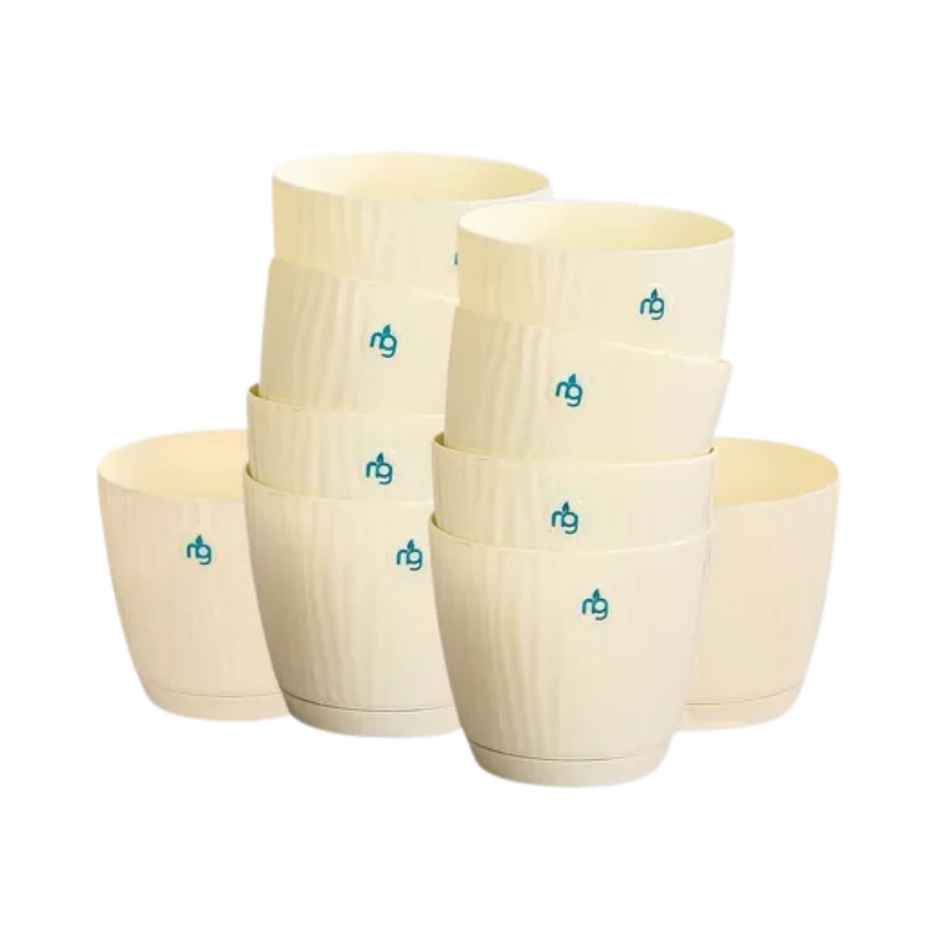 Nurturing Green - Self Watering Pots for Plants | Set of 10 | Ivory | Size: 9.5cm x 8.5cm