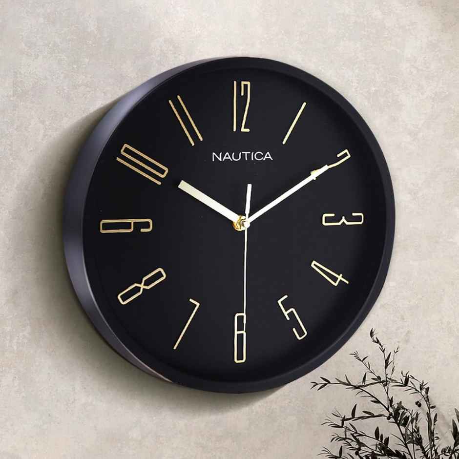 Nautica Modern Wall Clock For Stylish Home -Quartz Silent Sweep Technology 1Pc Size (Abs) MattBlack