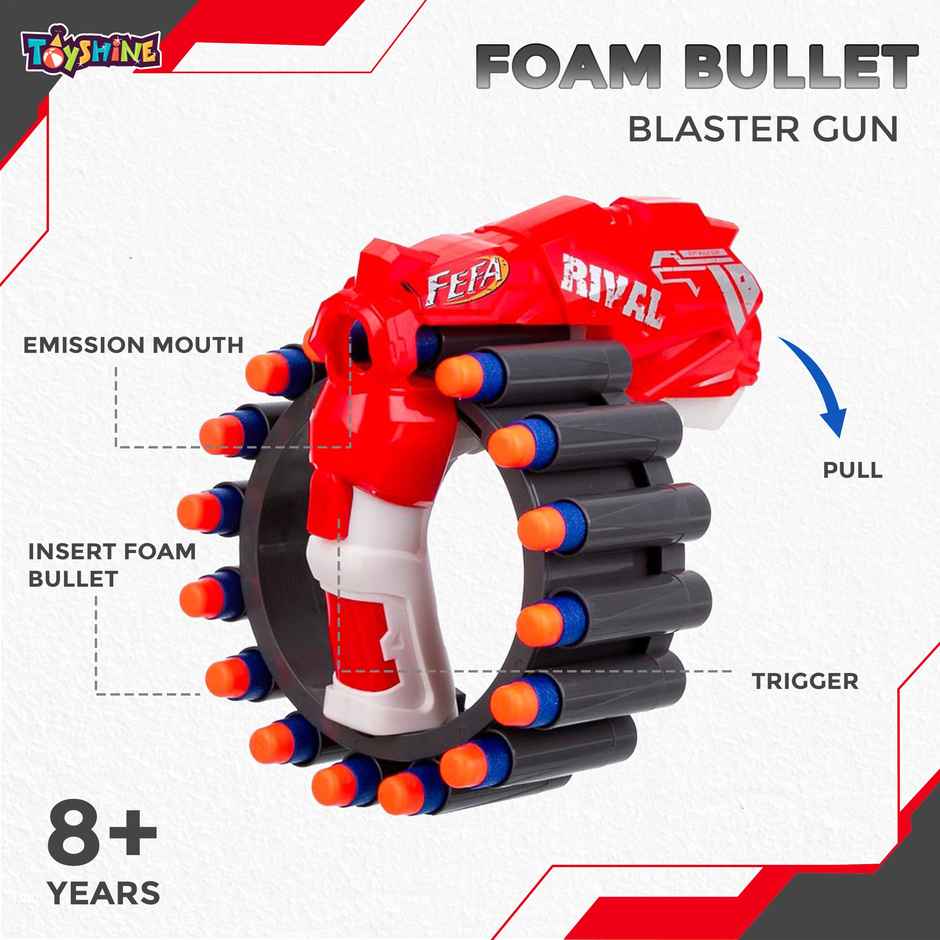 Toyshine Long Range 60ft Pull-Reload Foam Blaster with 20 EVA Bullets & Wrist Target | Toy Gun