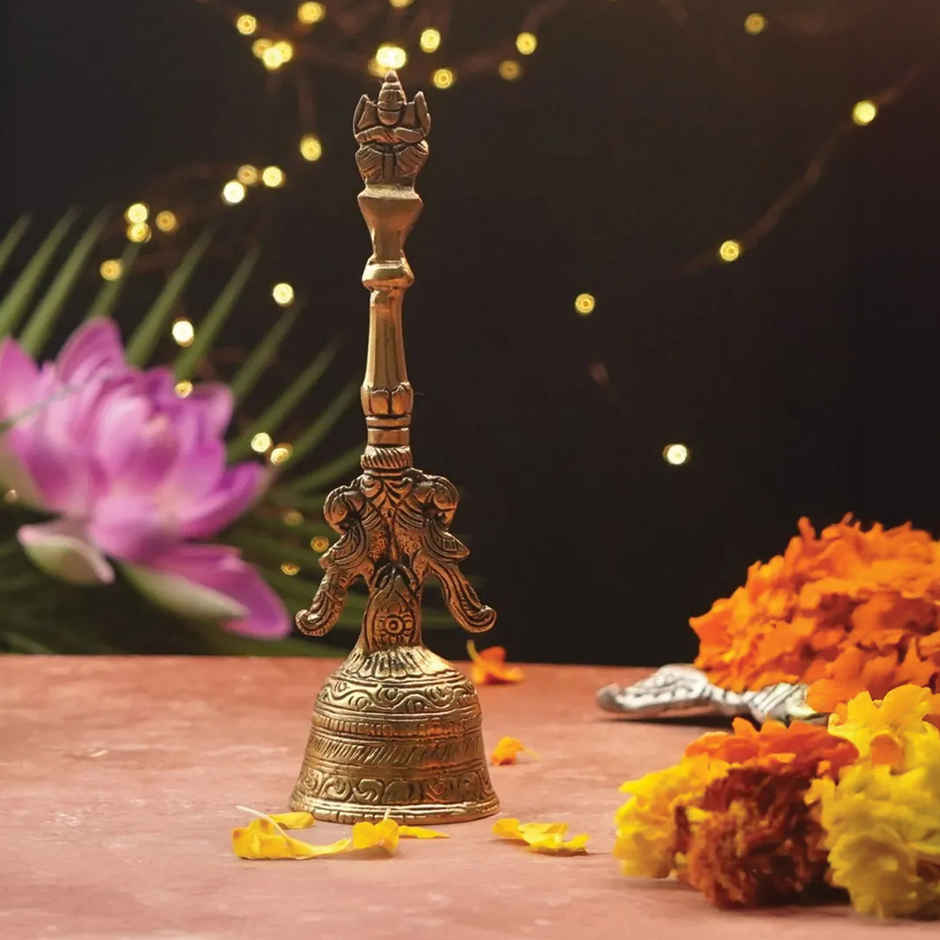 Pure Brass Decorative Pooja Bell - Collector's Item | 7.4 inch | ServDharm